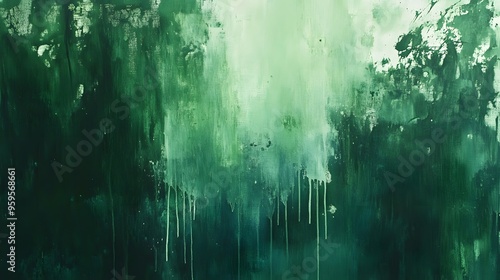 Abstract Green Paint Dripping on Canvas photo