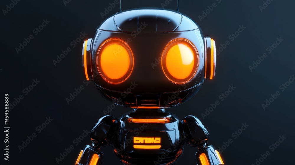 Black Robot with Glowing Orange Eyes Black Robot with Glowing Orange Eyes
