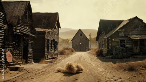 Old Western Ghost Town Cinematic Scene
