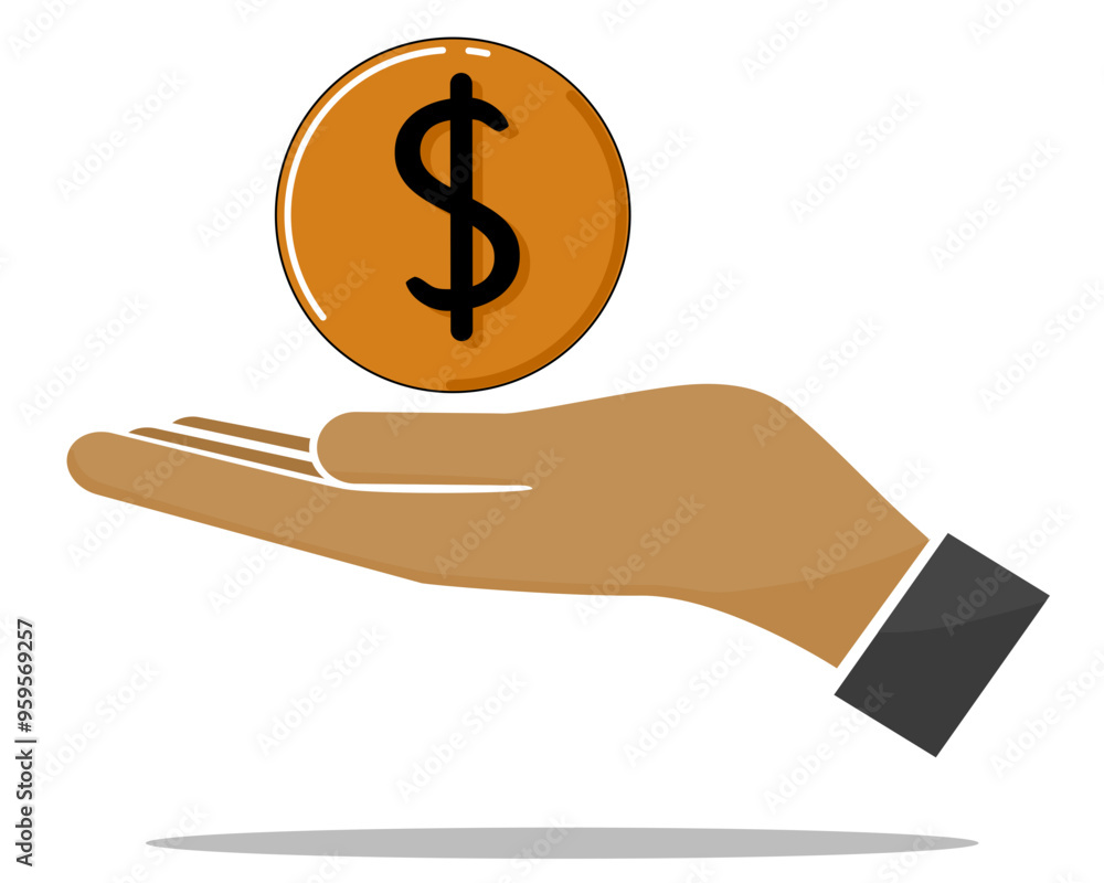 Hand icon with dollar coin. vector illustration with color Hand icon with dollar coin. vector illustration with color
