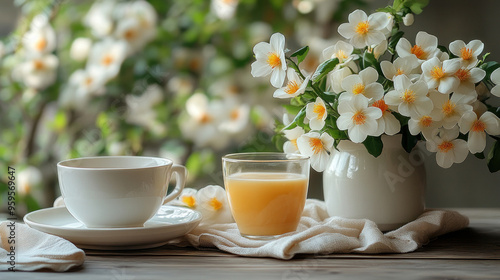 Wallpaper Mural Simple Breakfast Table: A minimalist breakfast table setup for Mother Day, featuring clean lines, fresh flowers, and a refined aesthetic. Torontodigital.ca
