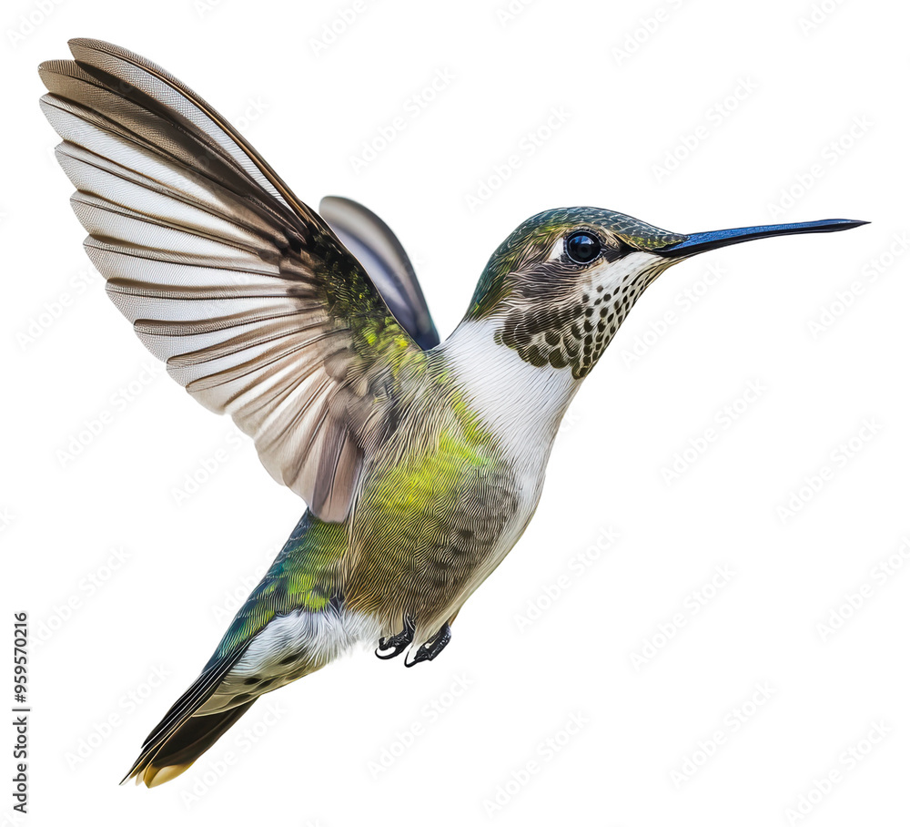 Obraz premium Hummingbird near flower in daylight, cut out - stock png.