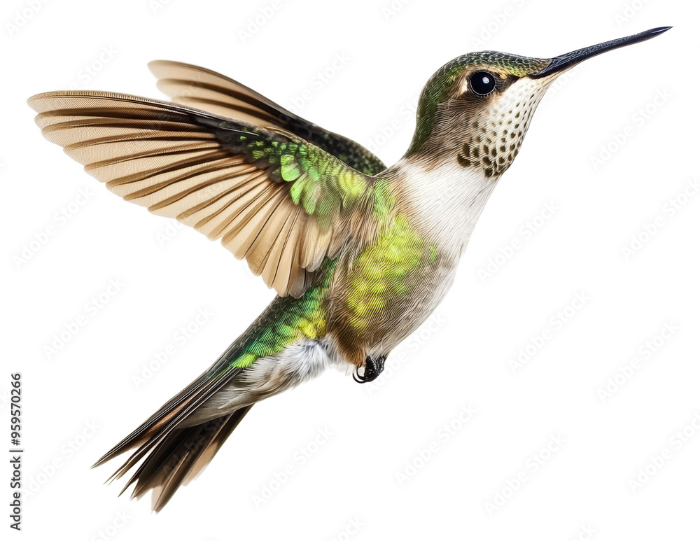 Fototapeta premium Vibrant hummingbird in flight, cut out - stock png.