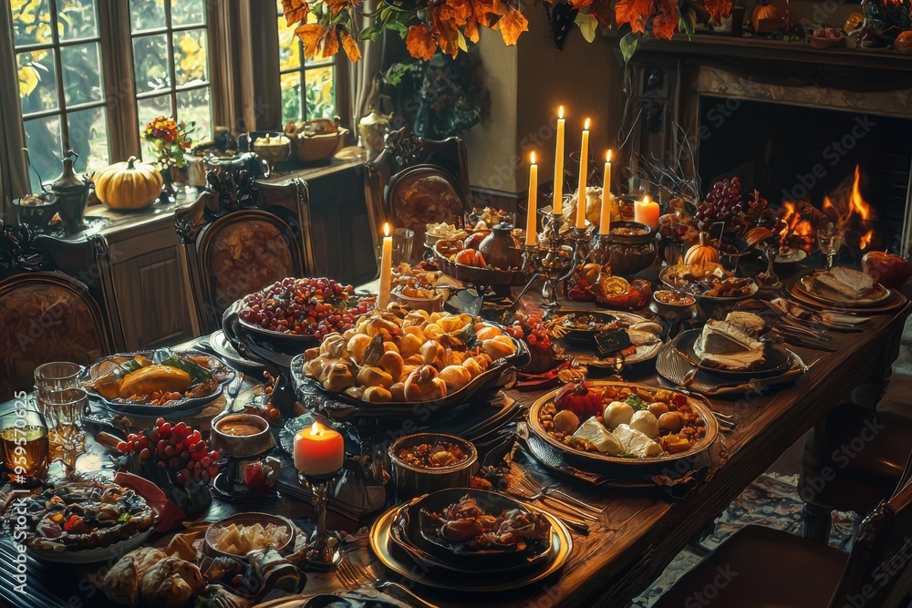 Festive Thanksgiving Dinner Table Setting. Festive Thanksgiving Dinner Table Setting.