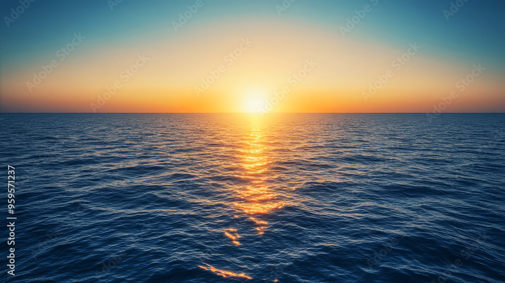 Obraz premium Golden Sunset Reflection On Calm Ocean Water.