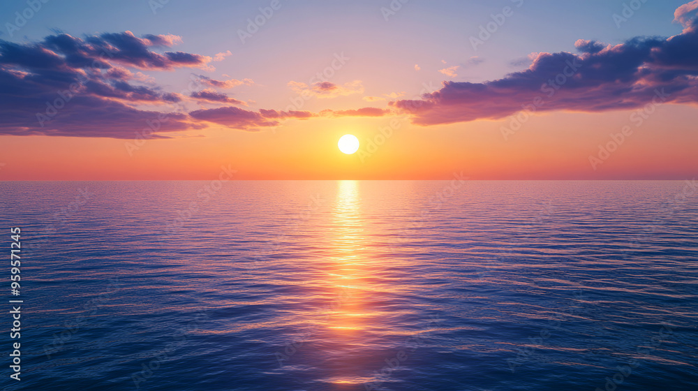 Obraz premium Golden Sunset Over Calm Ocean Waters 