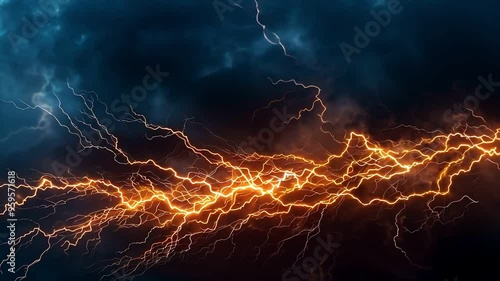 Thunderstorm golden lightening on a dark background