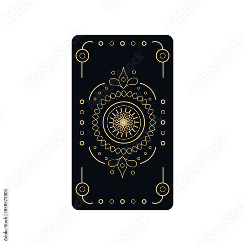 Tarot card cover magic symbols with frames on the edges, linear style.