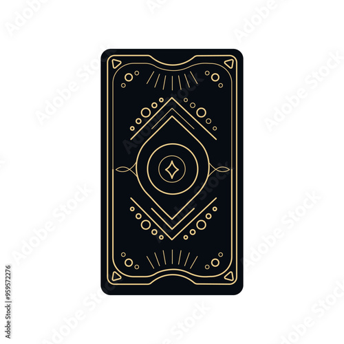 Tarot card cover magic symbols with frames on the edges, linear style.