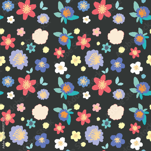 Colorful Floral Pattern on Dark Background