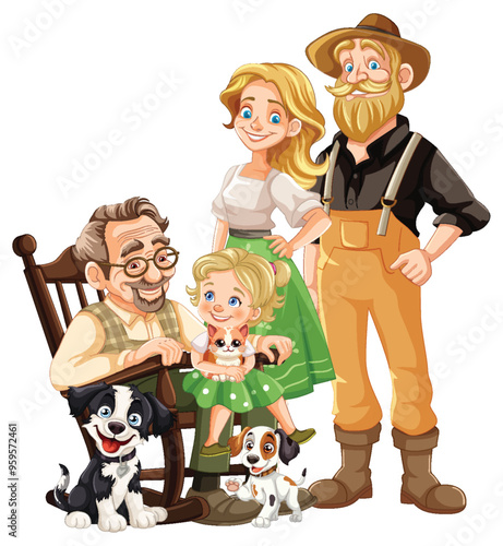 Happy Family with Dogs