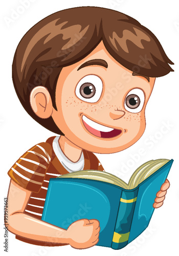 Happy Boy Reading a Book