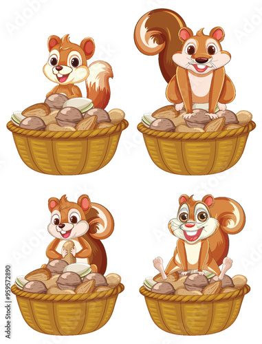 Happy Squirrels with Nut Baskets