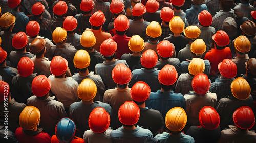 A crowd of workers wearing ...