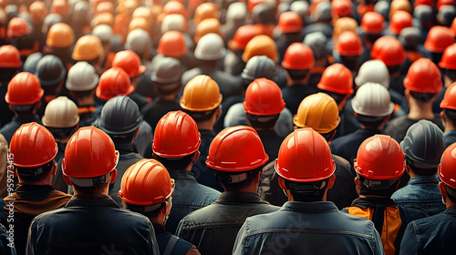 A crowd of workers wearing ...