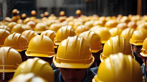 A crowd of workers wearing ...