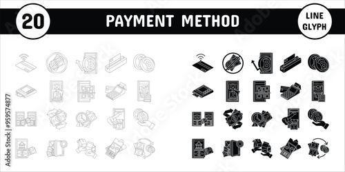 Payment Method Line Glyph Vector Illustration Icon Sticker Set Design Materials