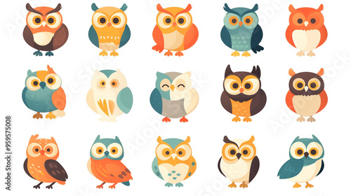 Wallpaper Mural かわいくてユニークなフクロウのアイコンセット | 手描き風ポップなデザイン素材 Torontodigital.ca