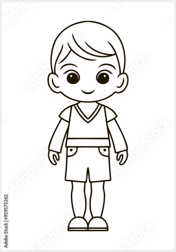 Cute Anime boy isolated. Coloring page book. Hand drawn vector illustration
