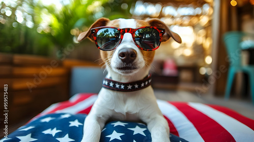 A dog wearing sunglasses lo...