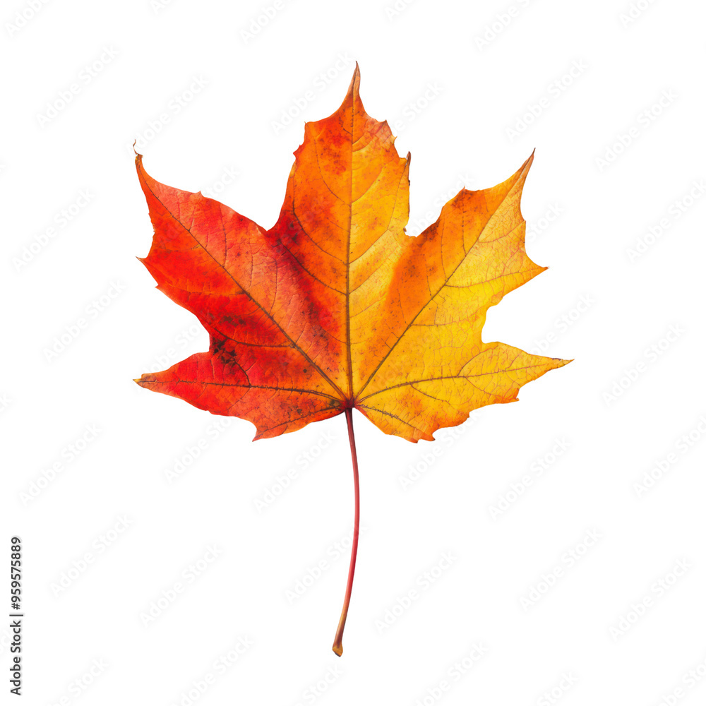 Fototapeta premium Autumn maple leaf, Autumn object isolated on transparent png. 