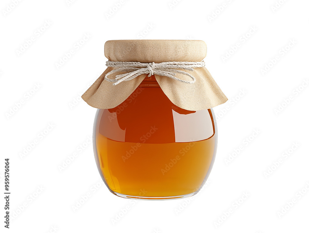 Honey Jar with Cloth Lid and Twine on Abstract Background