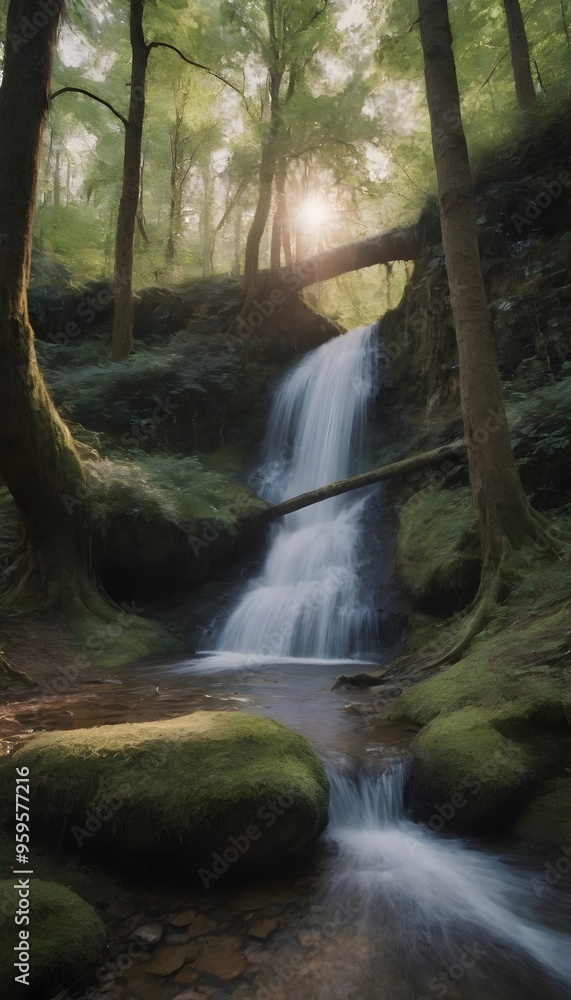 Picturesque Waterfall in the Heart of a Green Forest Picturesque Waterfall in the Heart of a Green Forest