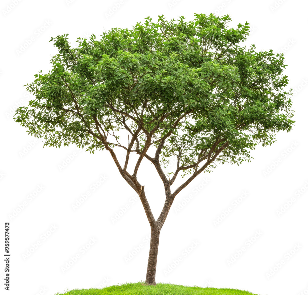 Tree on hill against white backdrop, cut out - stock png. Tree on hill against white backdrop, cut out - stock png.