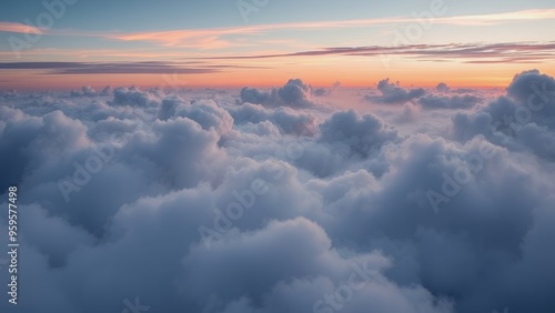 A beautiful view of clouds at sunset, captured from above.