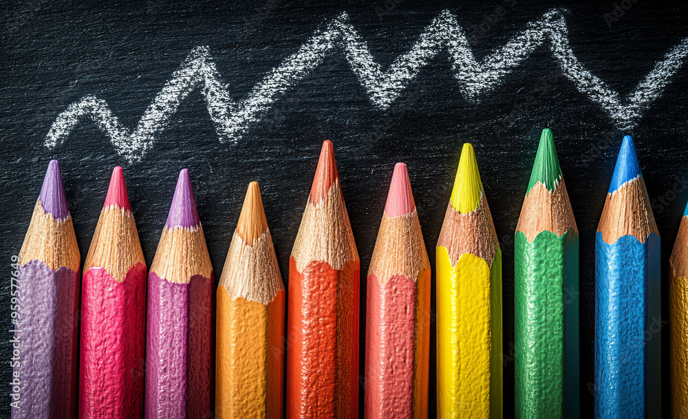 Colorful Pencils on Chalkboard with Zigzag Line Colorful Pencils on Chalkboard with Zigzag Line