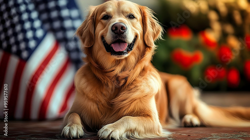 A golden retriever poses ha...