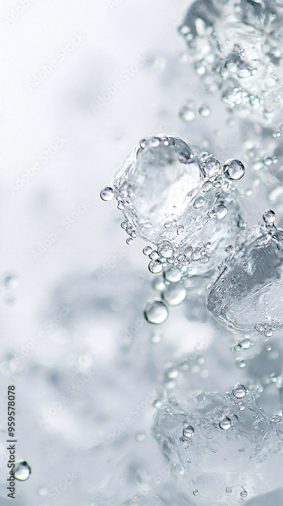 Water Splashing in a Glass with Ice Cubes, Illustration of ice on white background with bubbles. Water Splashing in a Glass with Ice Cubes, Illustration of ice on white background with bubbles.