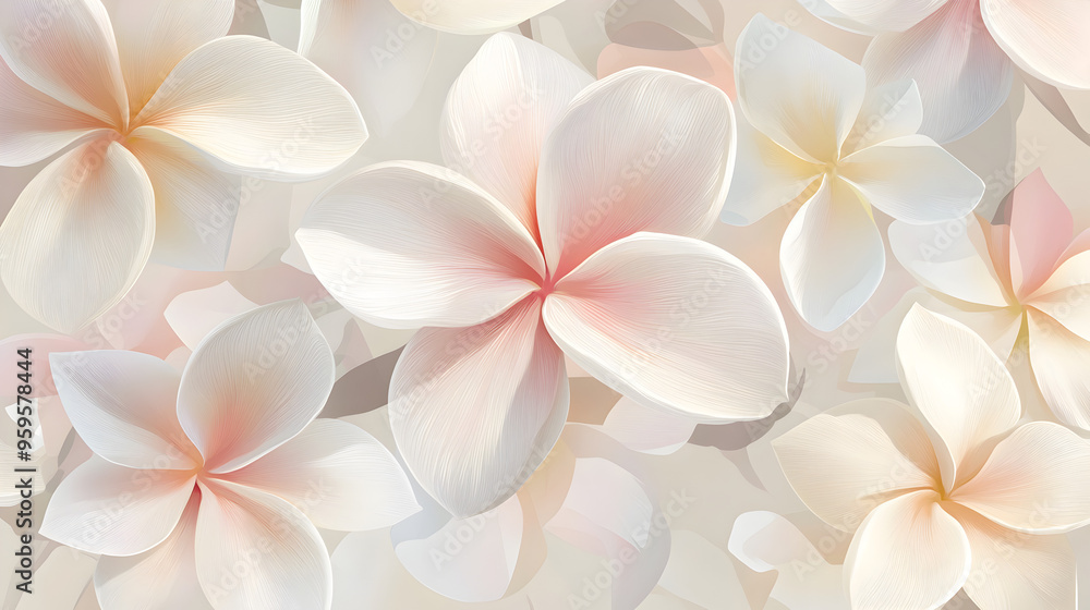 A flat vector illustration of a Plumeria border background, vibrant tropical colors, flowers forming a seamless pattern with a painted texture, soft and smooth gradients A flat vector illustration of a Plumeria border background, vibrant tropical colors, flowers forming a seamless pattern with a painted texture, soft and smooth gradients