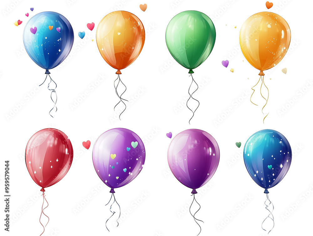 Colorful Balloons with Hearts and Stars on a Checkerboard Background Colorful Balloons with Hearts and Stars on a Checkerboard Background