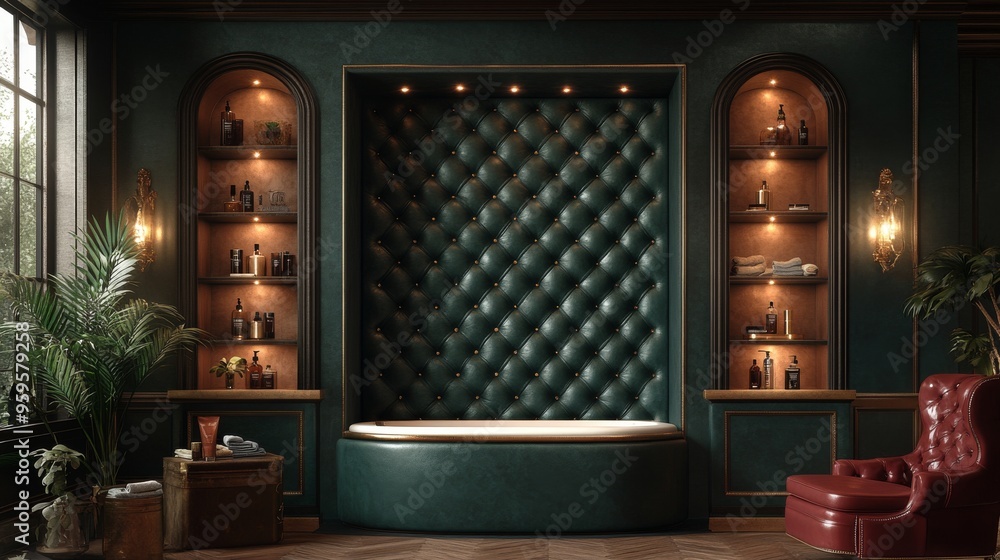 Reception Texture Image Reception room, rich dark green leather texture contrasts with polished ...
