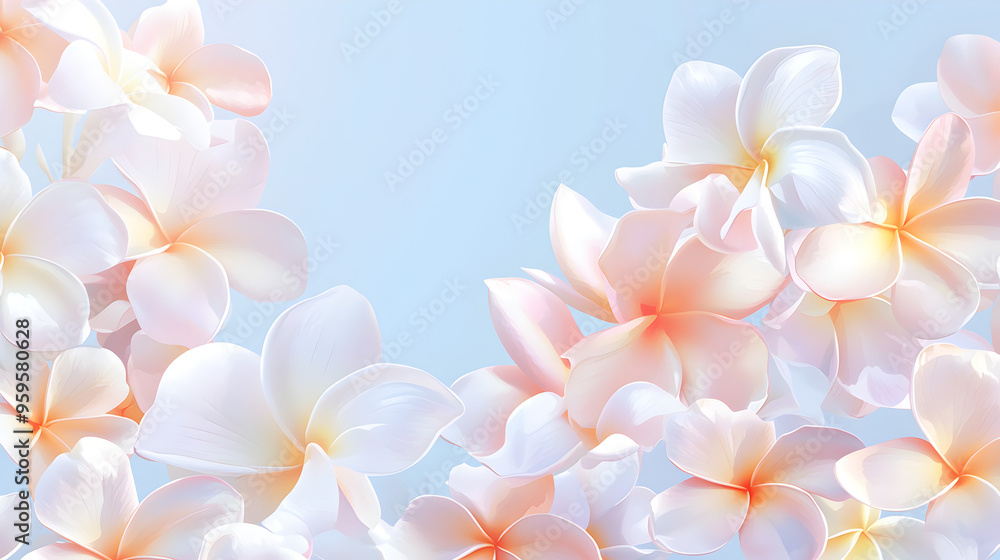 A flat vector illustration of a Plumeria border, intricate pattern with overlapping flowers , With some space in the area for text, soft pastel shades, painted with subtle textures A flat vector illustration of a Plumeria border, intricate pattern with overlapping flowers , With some space in the area for text, soft pastel shades, painted with subtle textures
