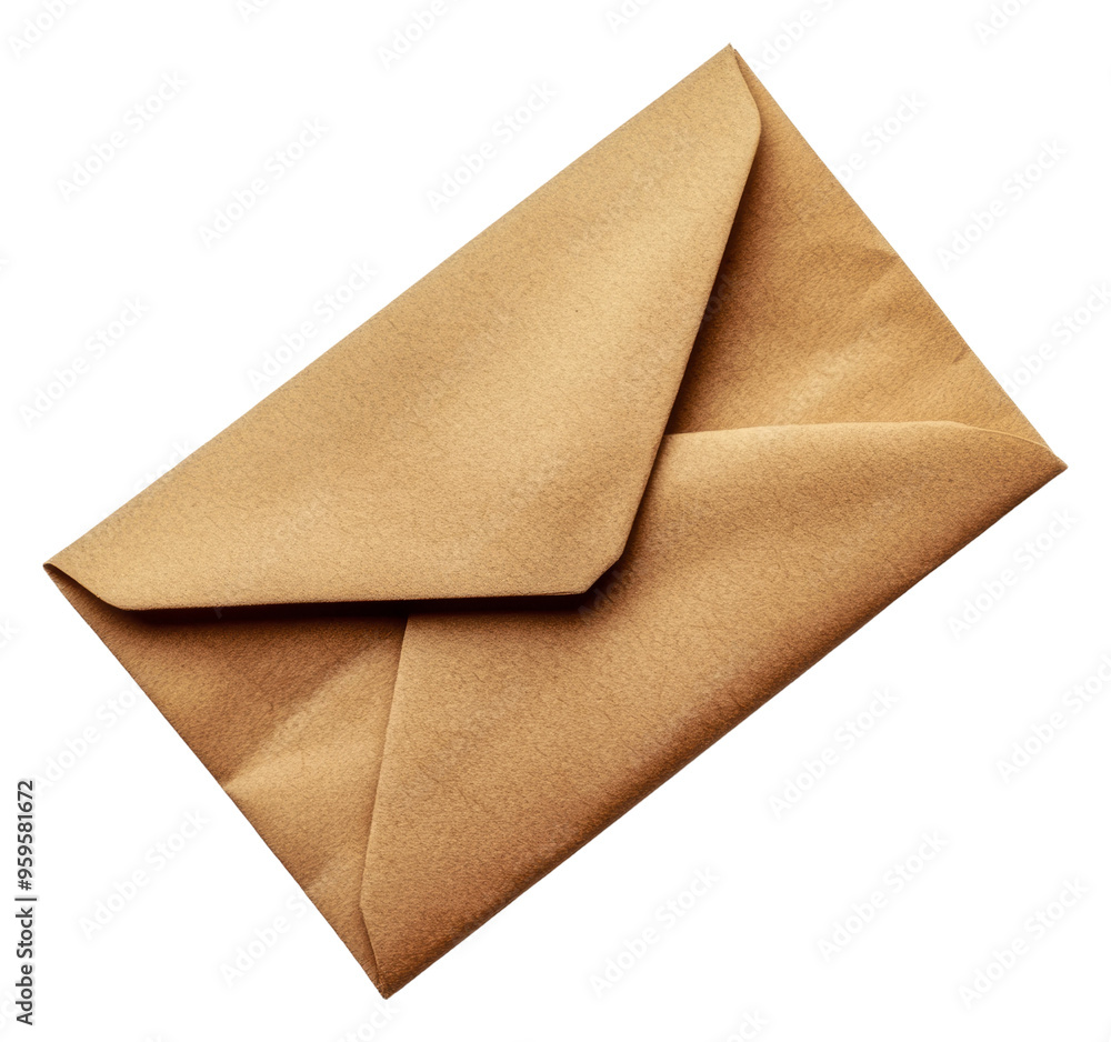 A brown envelope resting on a white surface, cut out - stock png. A brown envelope resting on a white surface, cut out - stock png.