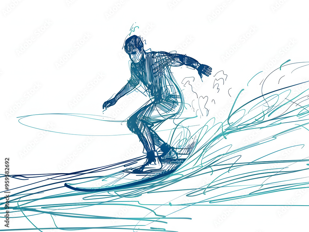 Fototapeta premium Surfing line drawing illustration