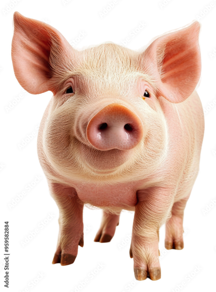 Curious piglet exploring indoors during day, cut out - stock png. Curious piglet exploring indoors during day, cut out - stock png.
