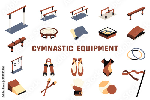 Gymnastic Equipment Flat Vector Illustration Icon Sticker Set Design Materials