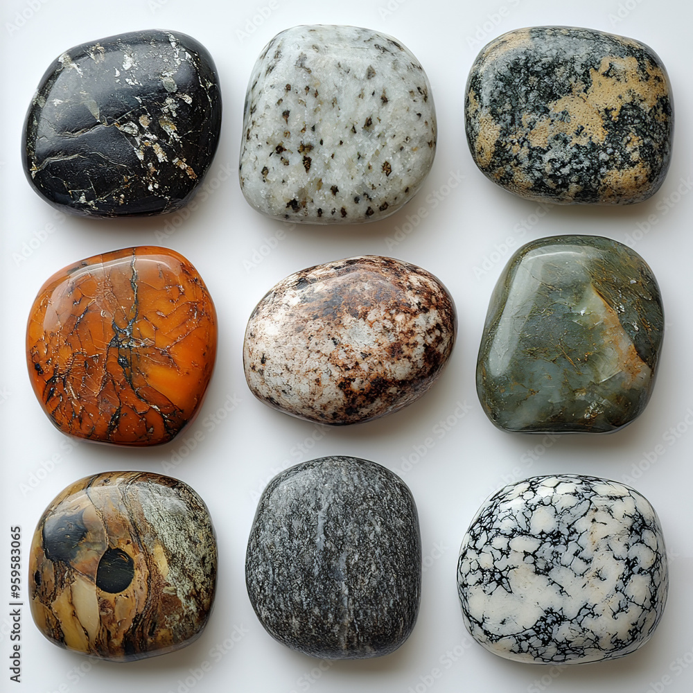 set of stones isolated on white, generative ai