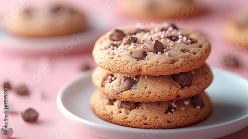 chocolate chip cookies on a plate, cookie concept