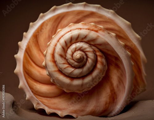 spiral shell, spiral shell on a red background, spiral seashell on a red background