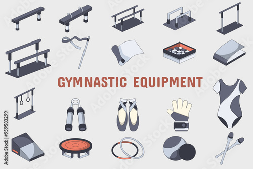 Gymnastic Equipment Lineal Color Vector Illustration Icon Sticker Set Design Materials