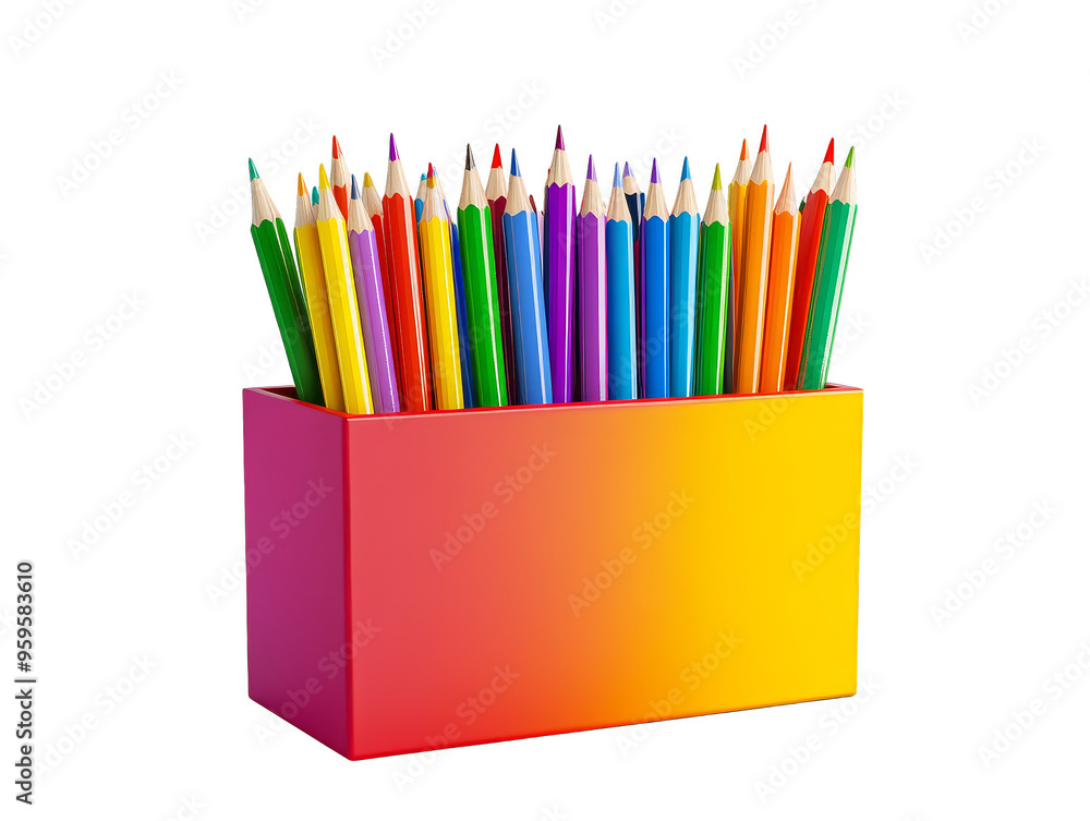 Fototapeta premium Colorful Pencils in a Red and Yellow Container