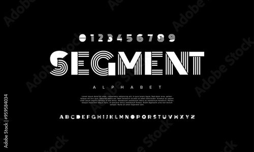 Segment creative modern geometric urban alphabet font. Digital abstract futuristic, game, techno, robot, music, logo, sport, minimal technology typography. Simple numeric vector illustration