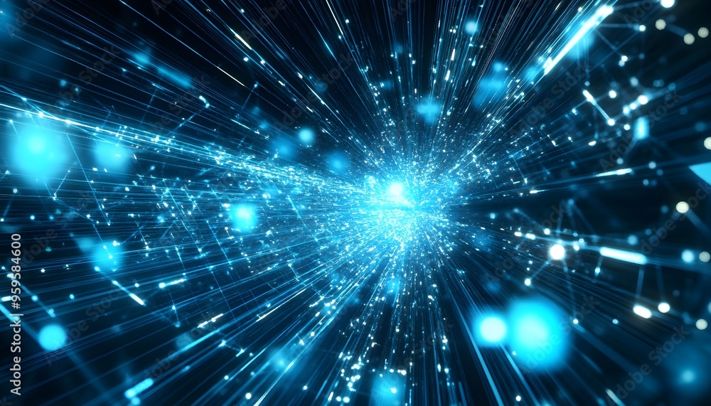 Fototapeta premium Abstract Blue Light Streaks and Glowing Particles