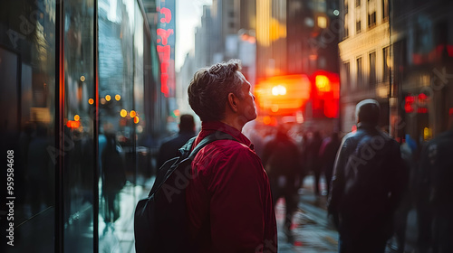 A man gazes upward amidst a...