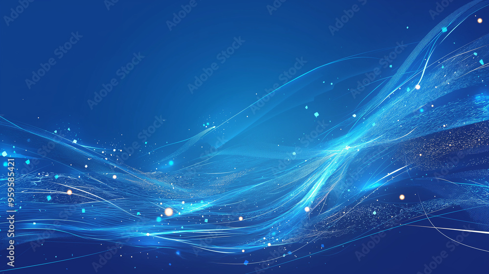 Fototapeta premium Blue background with digital connections and technology, featuring a blue gradient and white dots on a dark blue backdrop. Perfect as a technical web banner template for web design, computer science p