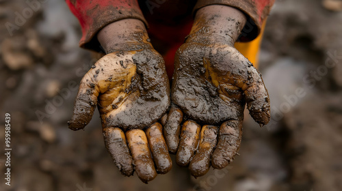 A pair of hands covered in ...